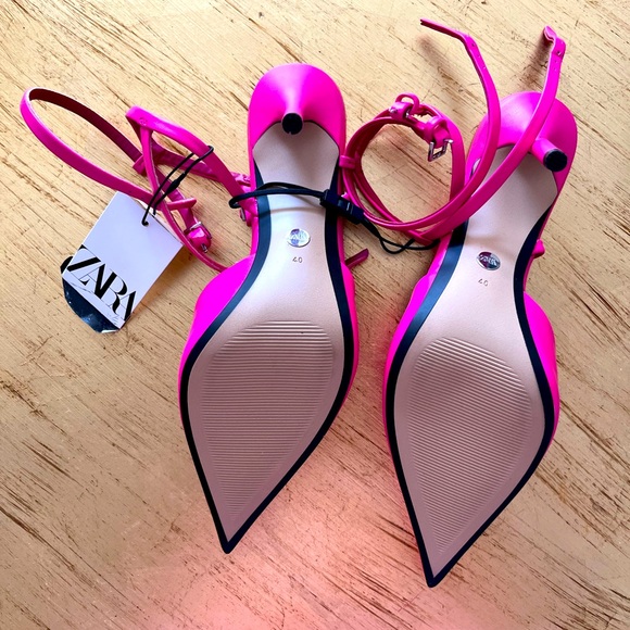 NWT Zara designed pink shoes with ankle strap with matching handbag . - Picture 7 of 13